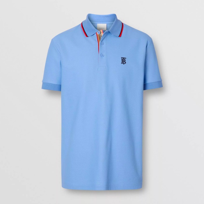유럽직배송 버버리 남성 모노그램 코튼 피케 폴로셔츠 오팔 블루 BURBERRY Man Monogram Motif Cotton Piqué Polo Shirt 80191971