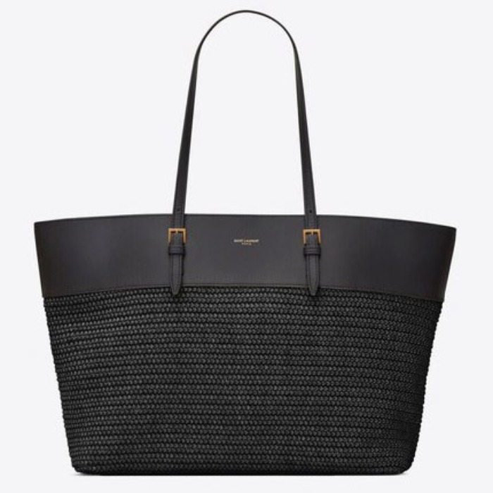 유럽직배송 입생로랑 SAINT LAURENT BOUCLE medium e/w shopping bag in raffia and smooth leather 6089629OB8J1000