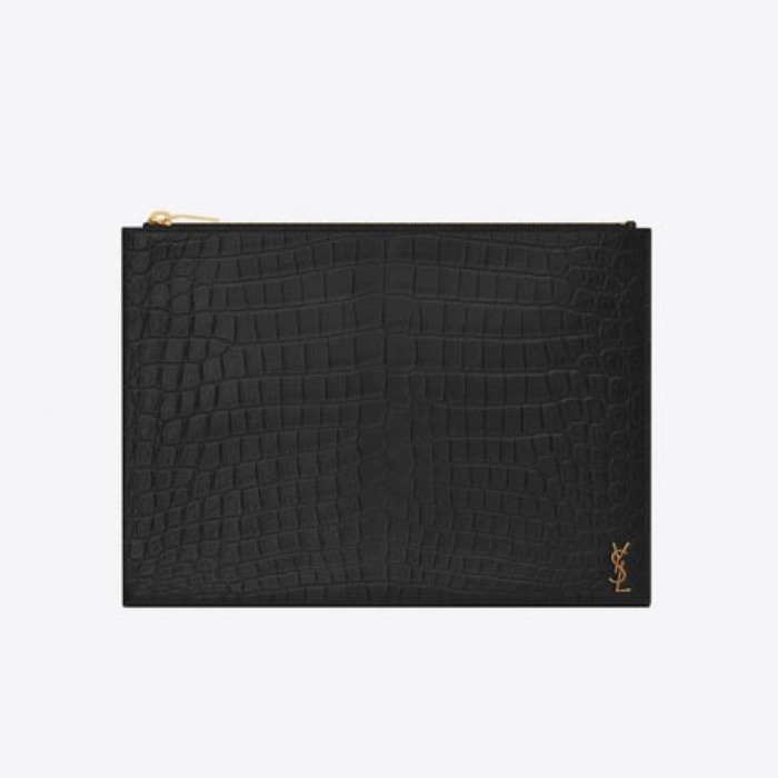 유럽직배송 입생로랑 SAINT LAURENT Tiny monogram zippered tablet holder in crocodile embossed matte leather 607779DZE0W1000