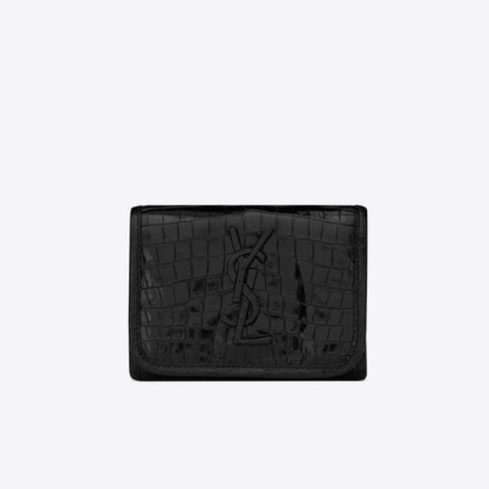 유럽직배송 입생로랑 SAINT LAURENT NIKI Compact wallet in crocodile-embossed vintage leather 6064951QP3D1000