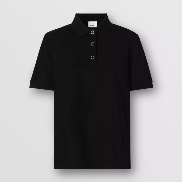 유럽직배송 버버리 여성 모노그램 모티프 코튼 피케 폴로셔츠 블랙 BURBERRY Woman Monogram Motif Cotton Piqué Polo Shirt 80152111