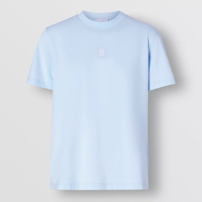 유럽직배송 버버리 여성 모노그램 모티프 코튼 티셔츠 페일블루 BURBERRY Woman Monogram Motif Cotton T-shirt 80151851