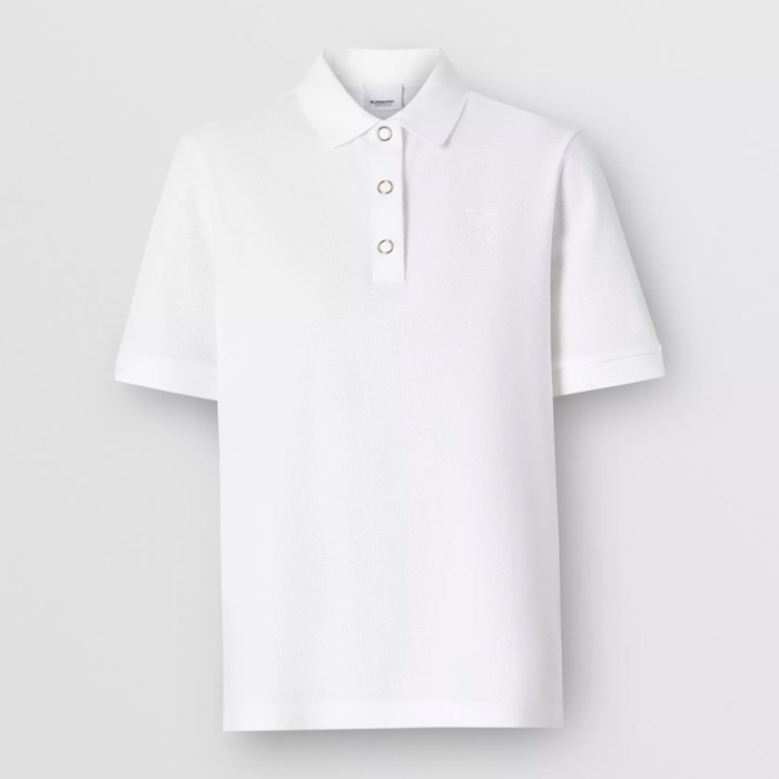 유럽직배송 버버리 여성 모노그램 모티프 코튼 피케 폴로셔츠 화이트 BURBERRY Woman Monogram Motif Cotton Piqué Polo Shirt 80171531
