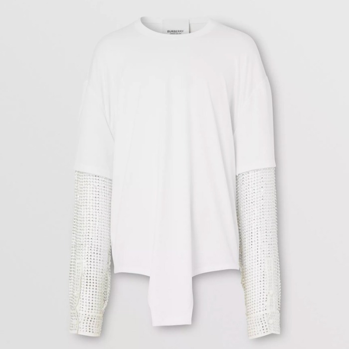 유럽직배송 버버리 남성 크리스털 슬리브 컷아웃 헴 코튼 오버사이즈 티셔츠 옵틱 화이트 BURBERRY Man Crystal Sleeve Cut-out Hem Cotton Oversized T-shirt 45637501