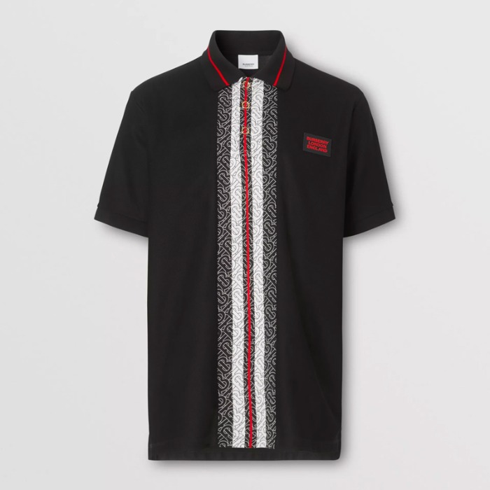 유럽직배송 버버리 남성 모노그램 스트라이프 프린트 코튼 피케 폴로셔츠 블랙 BURBERRY Man Monogram Stripe Print Cotton Piqué Polo Shirt 80270161