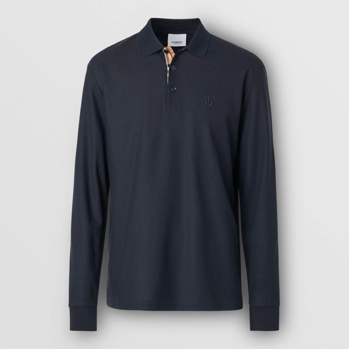 유럽직배송 버버리 남성 롱슬리브 모노그램 모티프 코튼 피케 폴로셔츠 네이비 BURBERRY Man Long-sleeve Monogram Motif Cotton Piqué Polo Shirt 80176281