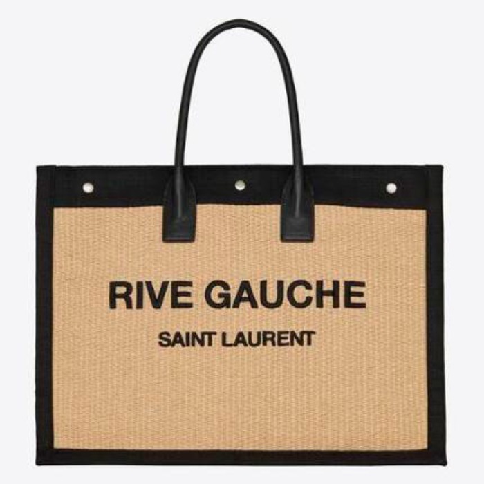 유럽직배송 입생로랑 SAINT LAURENT rive gauche tote bag in embroidered raffia and leather 4992902M21E7070