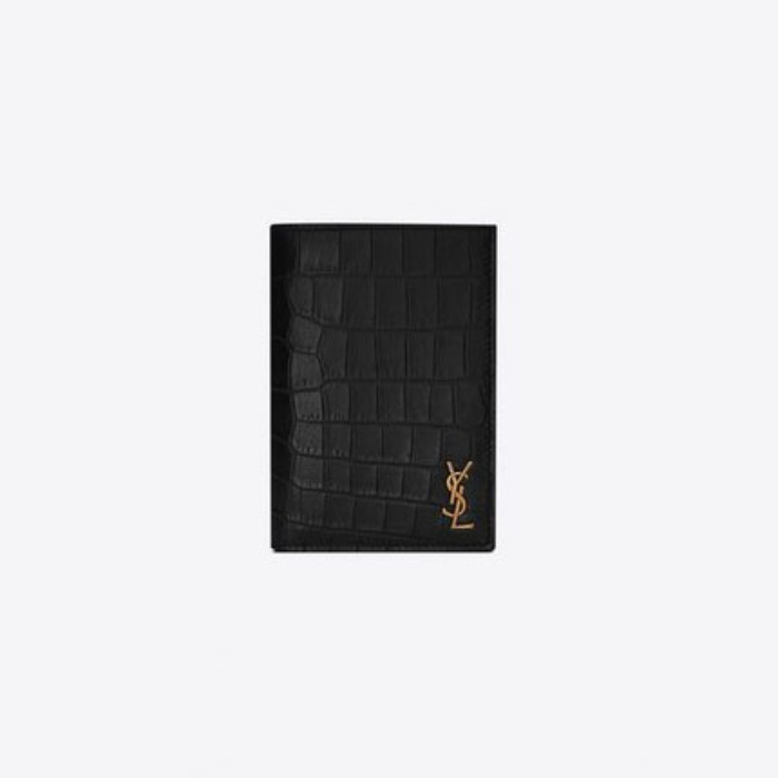 유럽직배송 입생로랑 SAINT LAURENT Tiny monogram credit card wallet in crocodile embossed matte leather 607679DZEDW1000