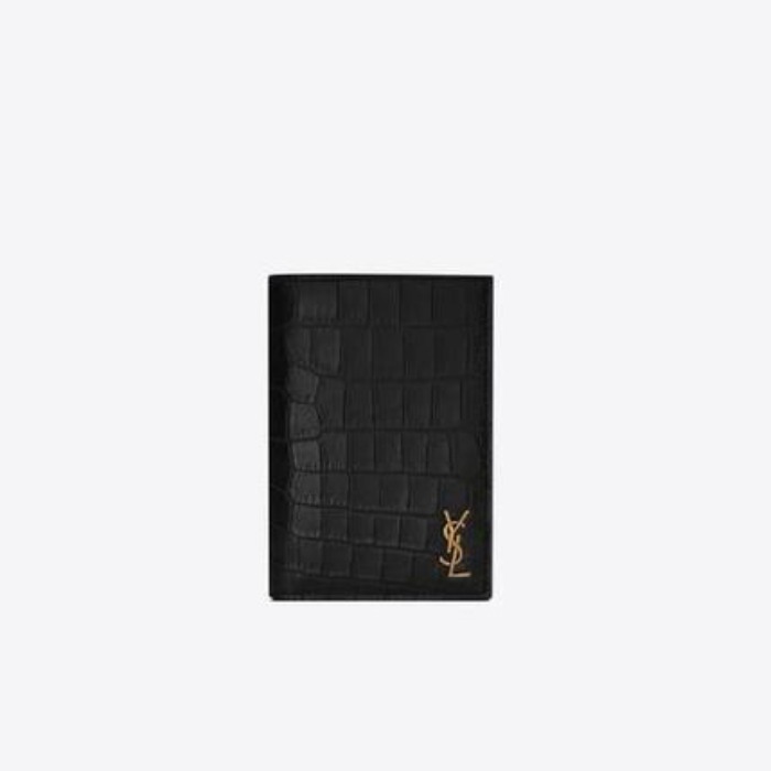 유럽직배송 입생로랑 카드지갑 SAINT LAURENT tiny monogram credit card wallet in crocodile embossed matte leather 668736DZEDW1000