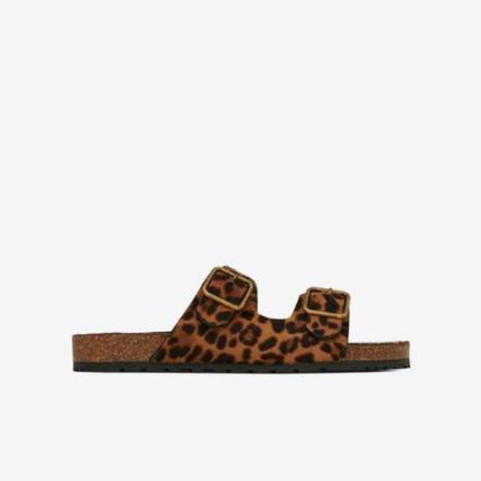 유럽직배송 입생로랑 SAINT LAURENT jimmy flat sandals in leopard-print pony-effect leather 6693050TO002094