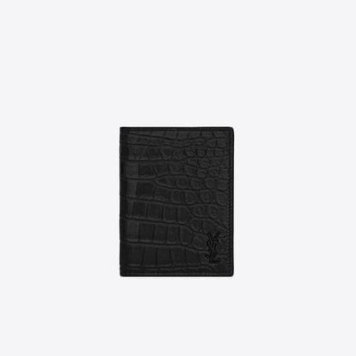 유럽직배송 입생로랑 카드지갑 SAINT LAURENT tiny monogram credit card wallet in crocodile-embossed matte leather 668736DZEDU1000