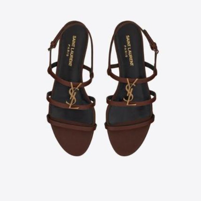 유럽직배송 입생로랑 SAINT LAURENT cassandra flat sandals in smooth leather with gold-tone monogram 652758BDATT6023