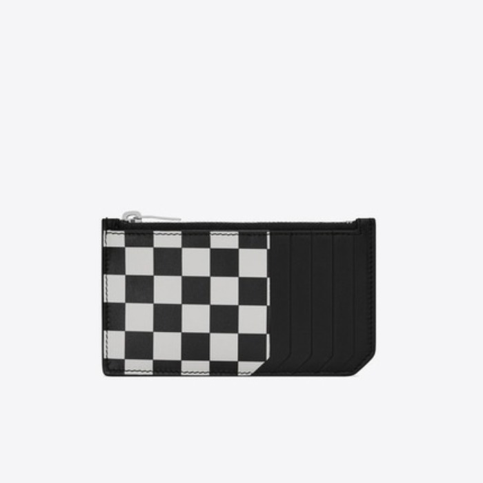 유럽직배송 입생로랑 SAINT LAURENT FRAGMENTS zippered card case in checkered shiny leather 6093620B8DE1031