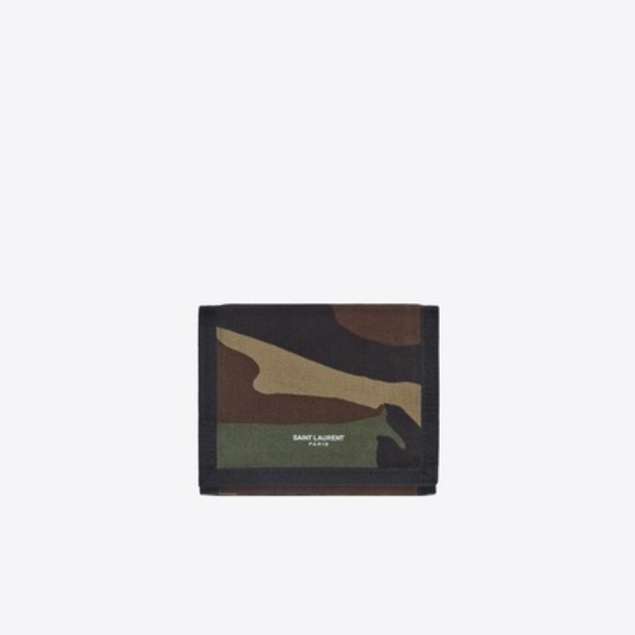 유럽직배송 입생로랑 SAINT LAURENT BUFFALO compact wallet in camouflage-print gabardine  556429GL0IE3066