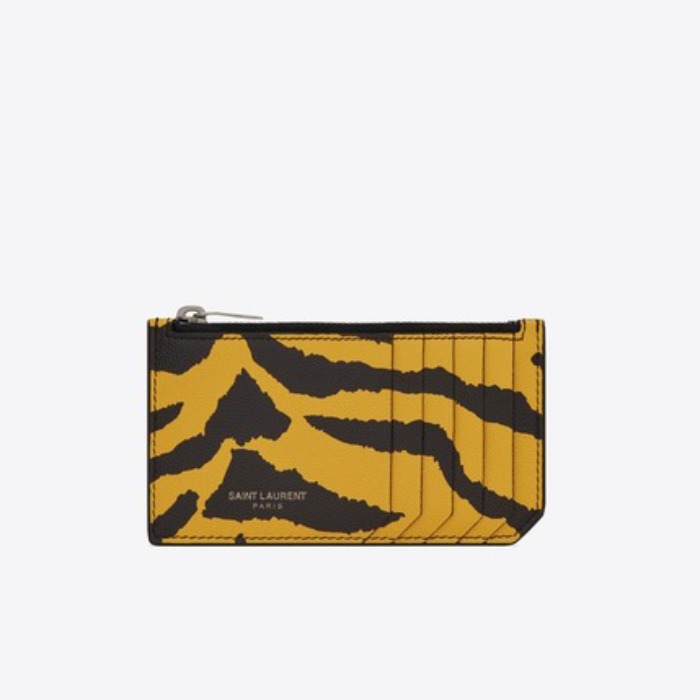 유럽직배송 입생로랑 SAINT LAURENT FRAGMENTS zippered card case in grain de poudre embossed zebra print leather  4585891FH3D7268