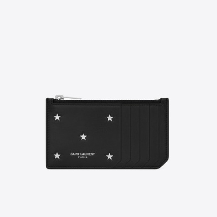 유럽직배송 입생로랑 SAINT LAURENT FRAGMENTS zippered card case in smooth leather embossed with little stars  4585890O7GN1054