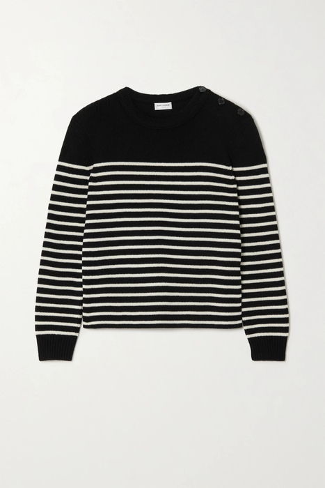 유럽직배송 생로랑 스웨터 SAINT LAURENT Button-embellished striped cotton and wool-blend sweater 31840166392300160