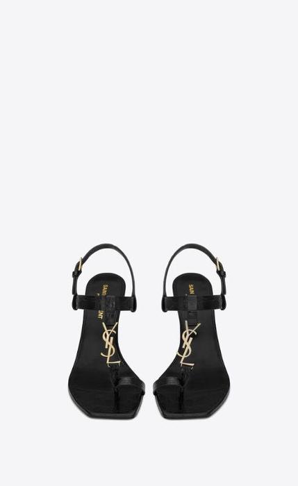 유럽직배송 입생로랑 SAINT LAURENT cassandra heeled sandals in crocodile-embossed leather with gold-tone monogram 6581982ZEOO1000