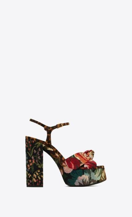 유럽직배송 입생로랑 SAINT LAURENT bianca platform sandals in floral jacquard and leopard-print suede 620118AAAH78488
