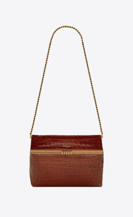 유럽직배송 입생로랑 숄더백 SAINT LAURENT fanny medium chain bag in crocodile-embossed lacquered leather 6982022US1W2582