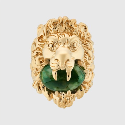 유럽직배송 구찌 반지 GUCCI Lion head ring with green gemstone 702606JCF278067