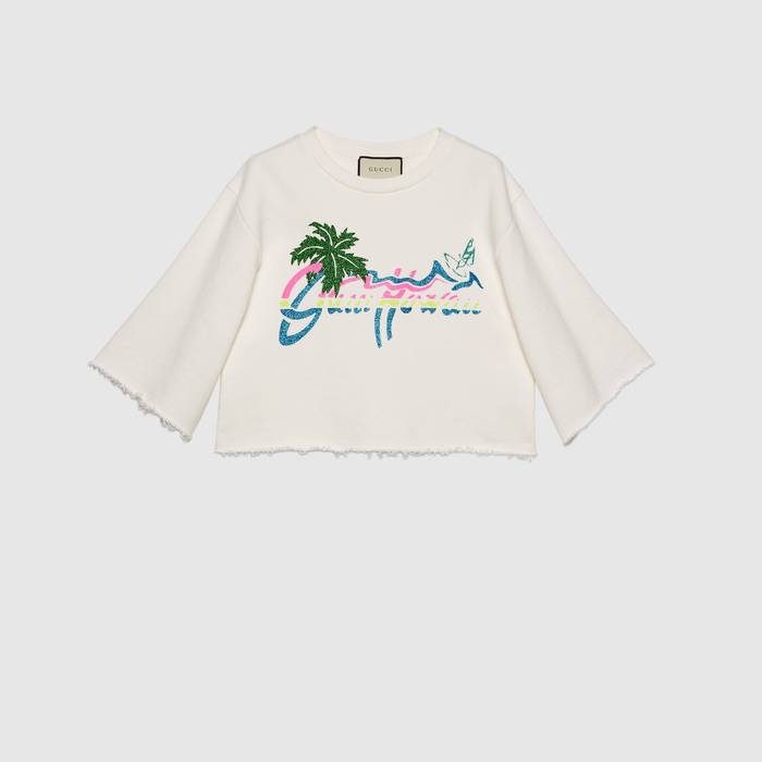 유럽직배송 구찌 GUCCI Gucci - Gucci Hawaii print cropped sweatshirt 624626XJCUE9095