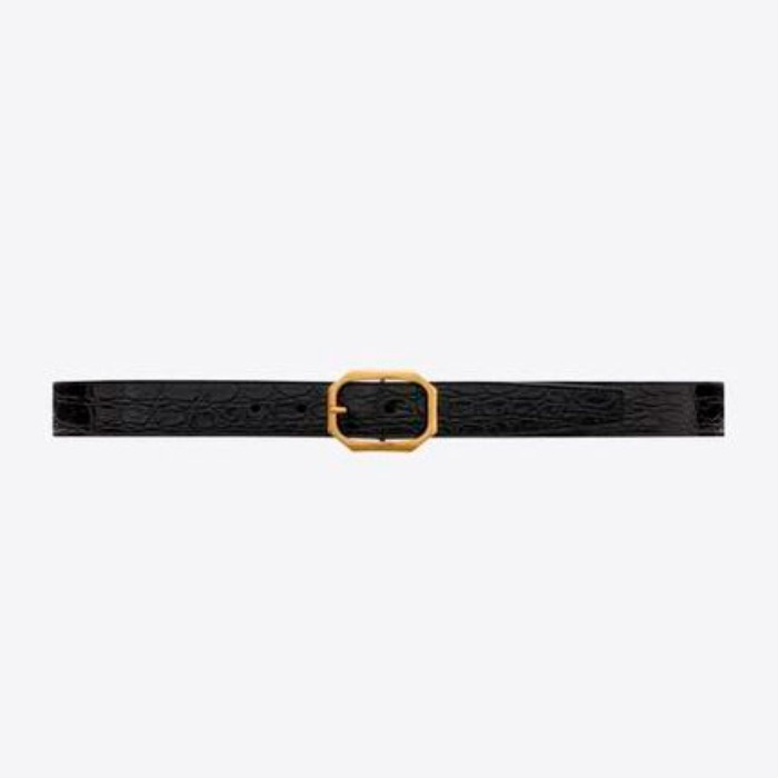 유럽직배송 입생로랑 SAINT LAURENT frame buckle belt in crocodile-embossed leather 6698891ZQ0W1000