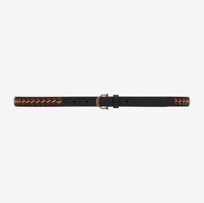 유럽직배송 입생로랑 SAINT LAURENT horseshoe buckle belt in woven leather, suede and rope 6492551HZ4B1023