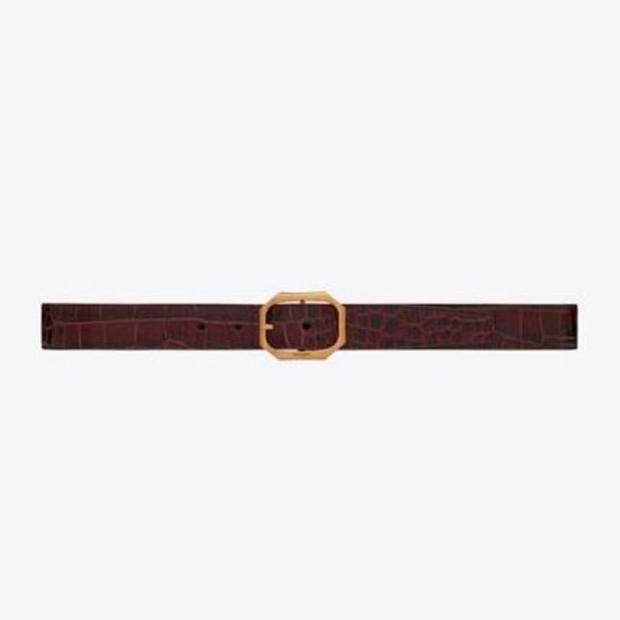 유럽직배송 입생로랑 SAINT LAURENT frame buckle belt in leather embossed with a large crocodile print 66988927U0W2161
