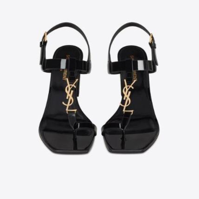 유럽직배송 입생로랑 SAINT LAURENT cassandra heeled sandals in patent leather with gold-tone monogram 658198B8IKK1000