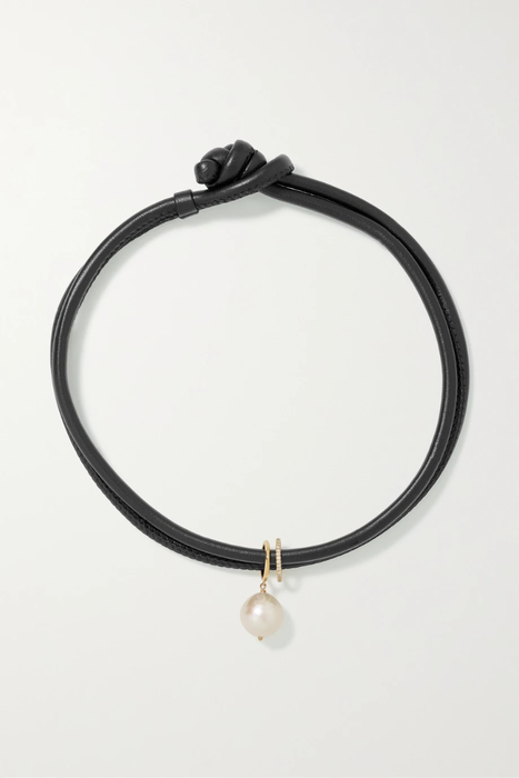유럽직배송 MIZUKI 14-karat gold, leather, pearl and diamond necklace 25185454457041158