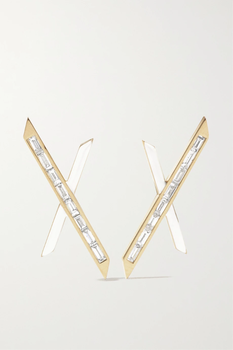 유럽직배송 EMILY P. WHEELER + NET SUSTAIN Baby X 18-karat recycled gold, diamond and enamel earrings 29419655931562381