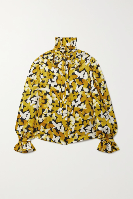 유럽직배송 생로랑 블라우스 SAINT LAURENT Pussy-bow ruffled silk-satin jacquard blouse 2204324140403607