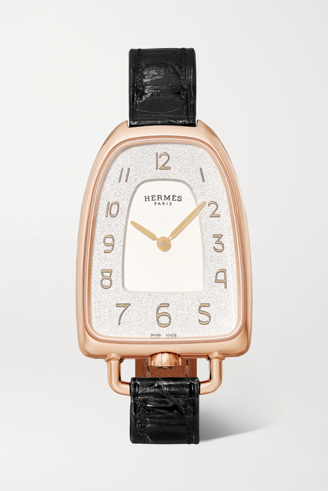 유럽직배송 HERMÈS TIMEPIECES Galop d&#039;Hermès 26mm medium 18-karat rose gold and alligator watch 25185454456470362