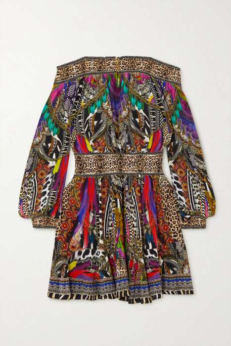 유럽직배송 카밀라 미니원피스 CAMILLA Off-the-shoulder embellished shirred printed silk-georgette mini dress 27086482324427312