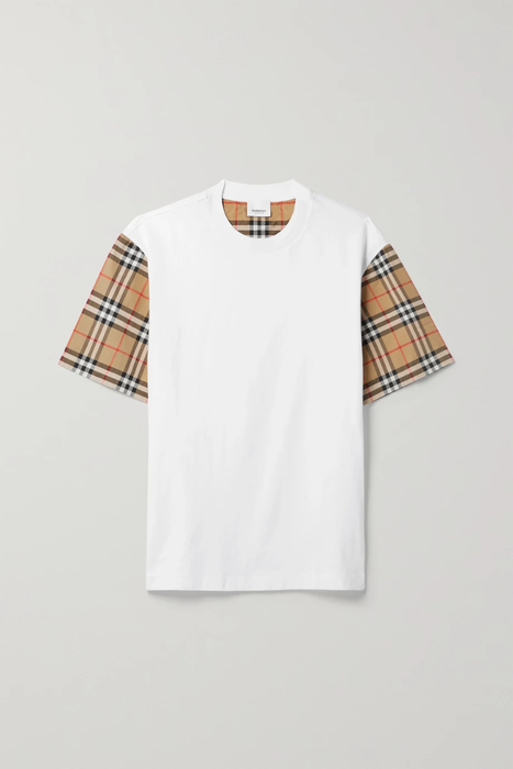 유럽직배송 버버리 티셔츠 BURBERRY Checked poplin-trimmed cotton-jersey T-shirt 11452292645865582