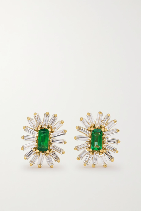 유럽직배송 SUZANNE KALAN 18-karat gold, emerald and diamond earrings 23841192565717893