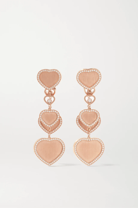 유럽직배송 CHOPARD + 007 Happy Hearts Golden Hearts 18-karat rose gold diamond earrings 8008779905409646