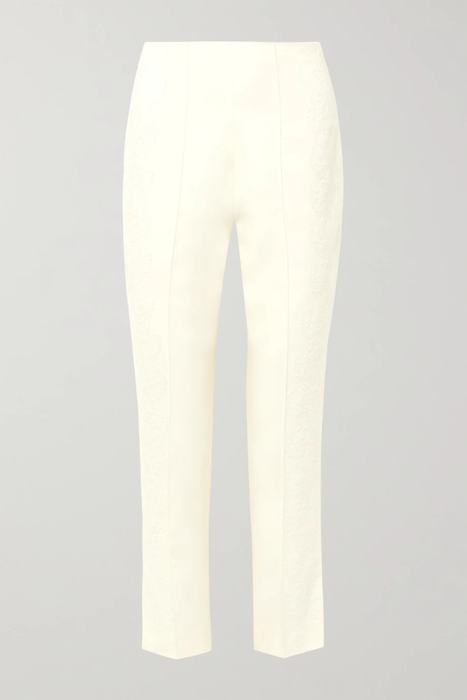 유럽직배송 다니엘프랑켈 팬츠 DANIELLE FRANKEL Chantilly lace-trimmed silk and wool-blend tapered pants 17957409493622962