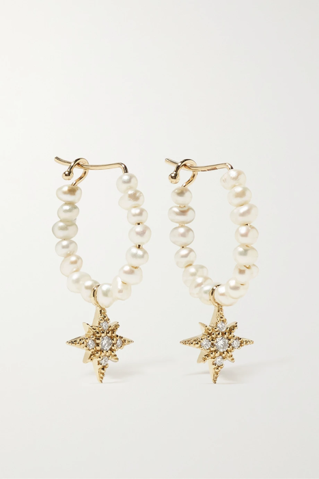 유럽직배송 미즈키 귀걸이 MIZUKI 14-karat gold, pearl and diamond hoop earrings 25185454457041153