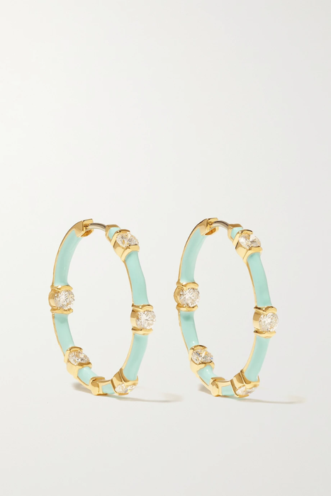 유럽직배송 멜리사케이 귀걸이 MELISSA KAYE Zea small 18-karat gold, enamel and diamond hoop earrings 20346390235914547