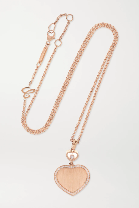 유럽직배송 CHOPARD Happy Hearts 18-karat rose gold, onyx and diamond necklace 8008779905408500