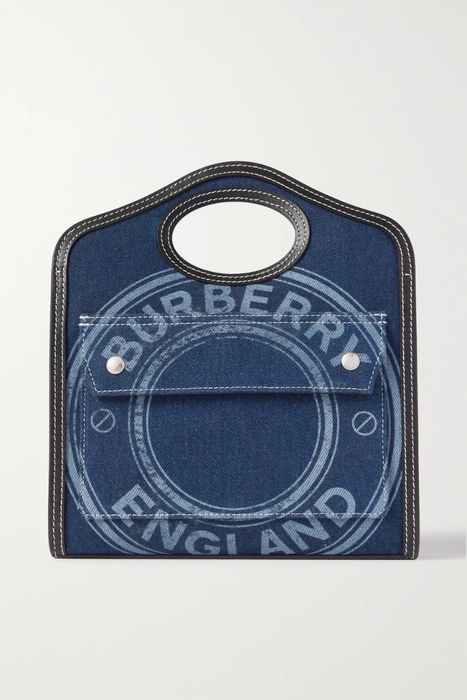 유럽직배송 버버리 토트백 BURBERRY Pocket mini leather-trimmed printed denim tote 2204324140513683