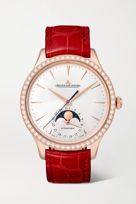 유럽직배송 예거 르쿨트르 JAEGER-LECOULTRE Master Ultra Thin Moon Automatic 36mm 18-karat rose gold, alligator and diamond watch 22250442026189375
