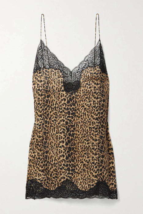 유럽직배송 생로랑 SAINT LAURENT Lace-trimmed leopard-print silk mini dress 22527730566253836