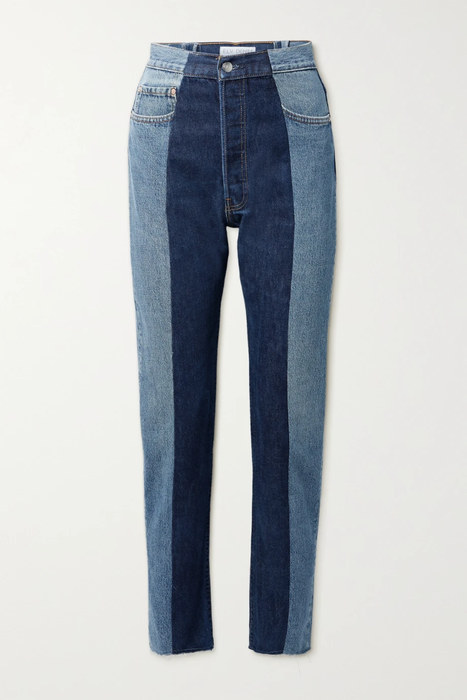 유럽직배송 E.L.V. DENIM + NET SUSTAIN The Twin frayed two-tone high-rise straight-leg jeans 9649229528803423