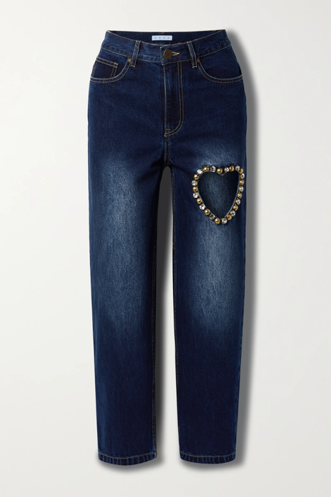 유럽직배송 아레아 청바지 AREA Embellished cutout high-rise straight-leg jeans 24772899113258128