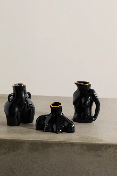 유럽직배송 ANISSA KERMICHE Jugs Jug, Love Handles and Breast Friend mini gold-plated earthenware vase set 13452677152133286