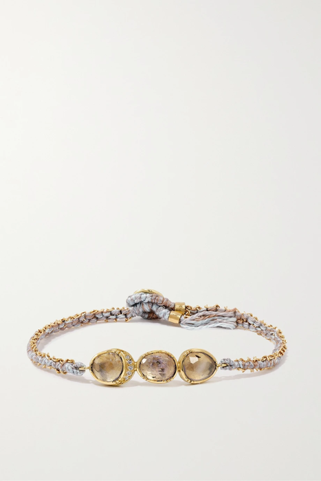 유럽직배송 BROOKE GREGSON Triple Orbit Halo 18-karat gold, silk, sapphire and diamond bracelet 27086482324558740
