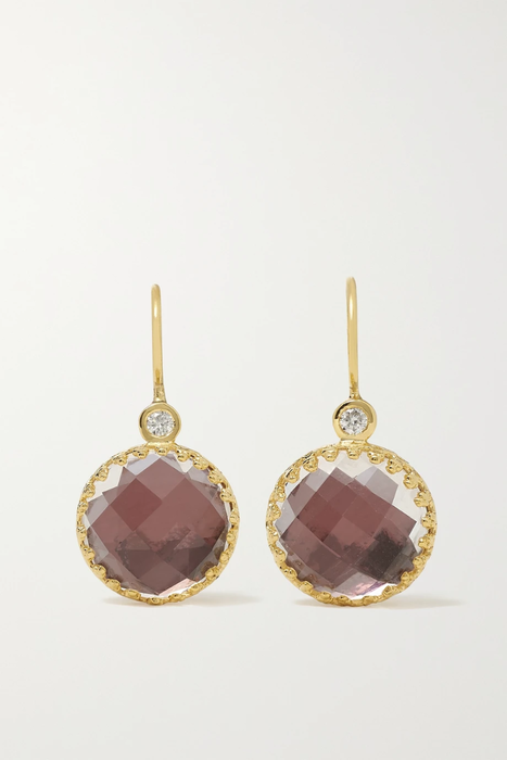 유럽직배송 LARKSPUR &amp; HAWK Olivia Button small 18-karat gold-dipped, quartz and diamond earrings 24062987016821354